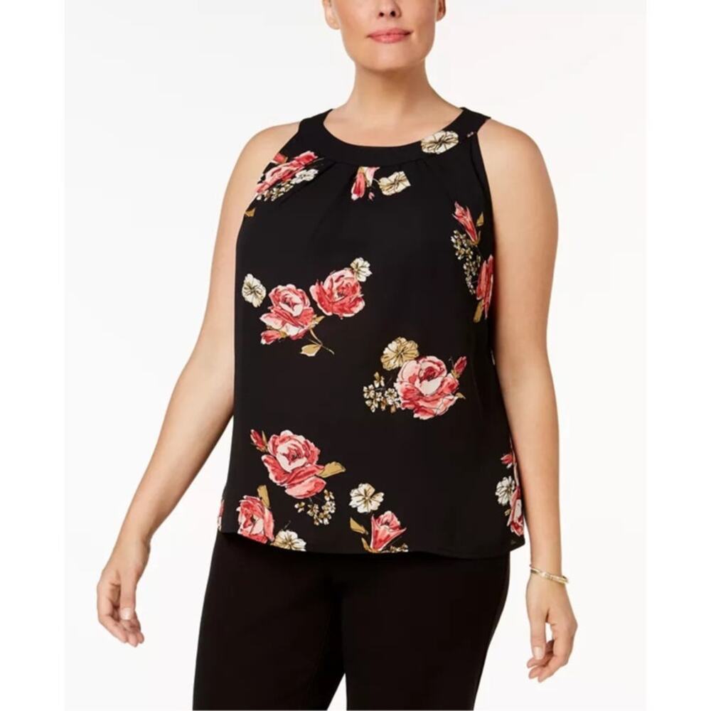 Nine West Floral Halter Blouse Black Red Womens XL